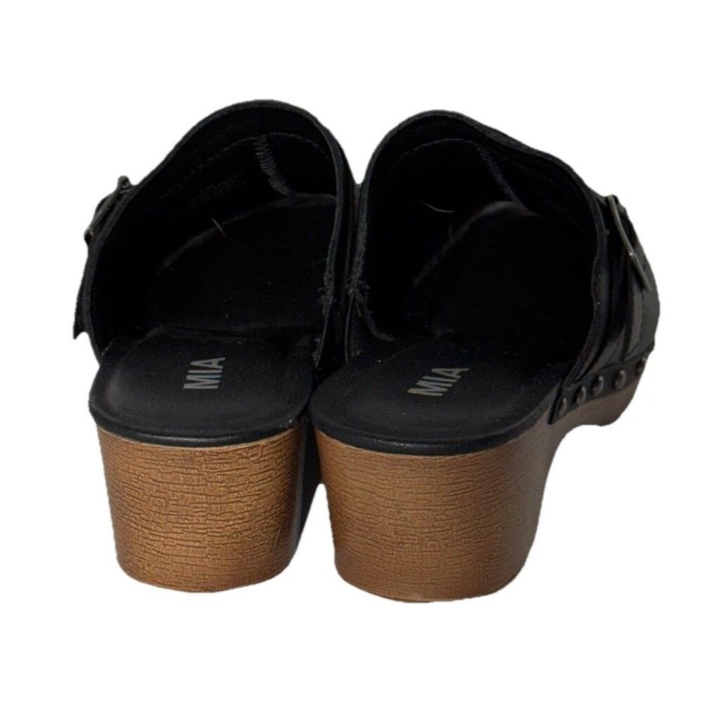 * MIA Mules Womens Size 10 Black Shoes Lightweight Casual Clogs Faux Wood Soles - Picture 4 of 8